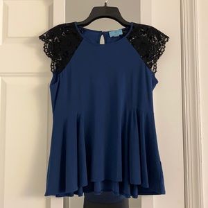 CeCe Royal Blue Top with Lacey Sleeve